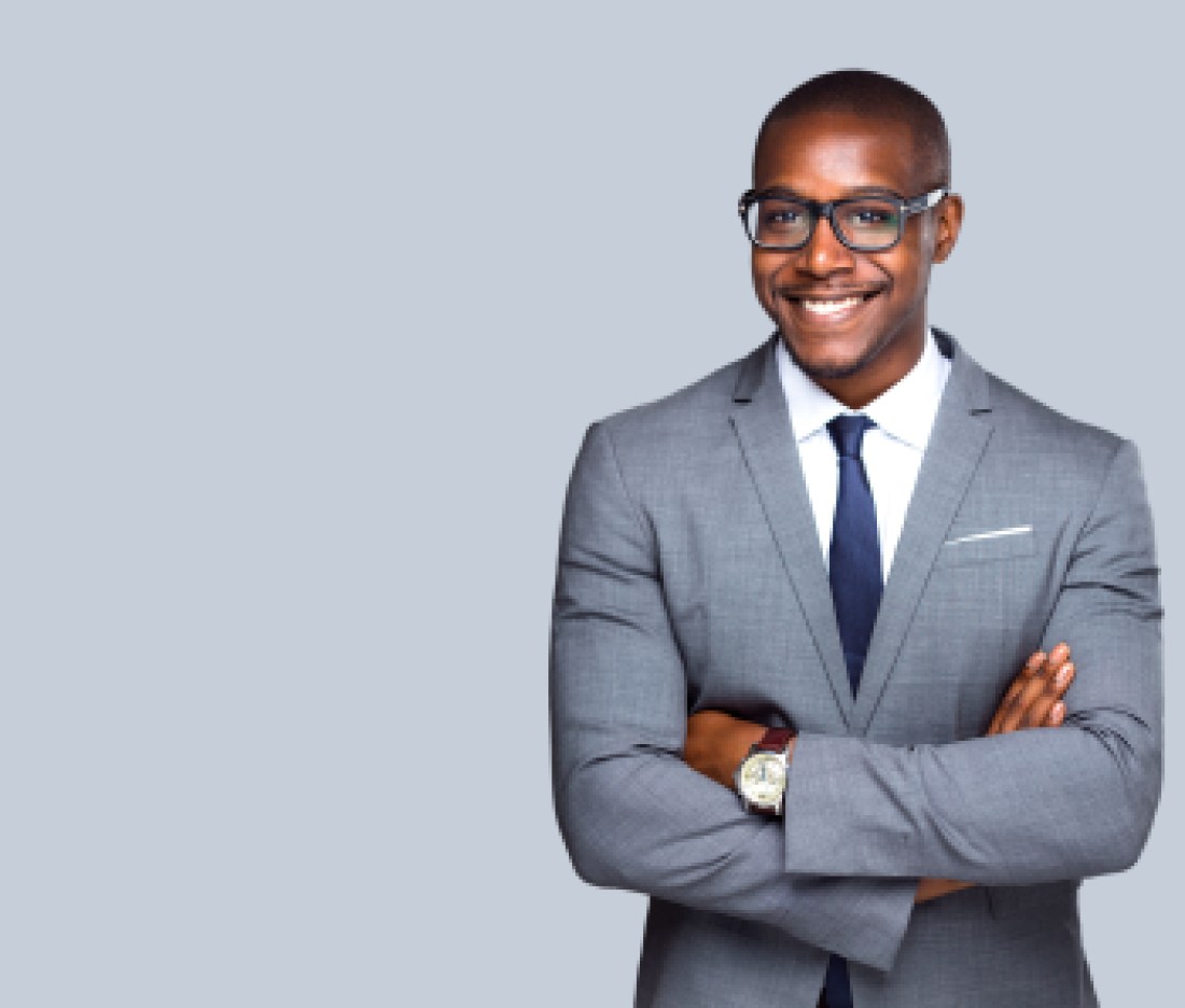 Friendly isolated portrait of african american business man, sales, representative