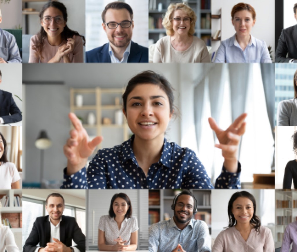 Webcam view people involved in videoconference lead by indian leader