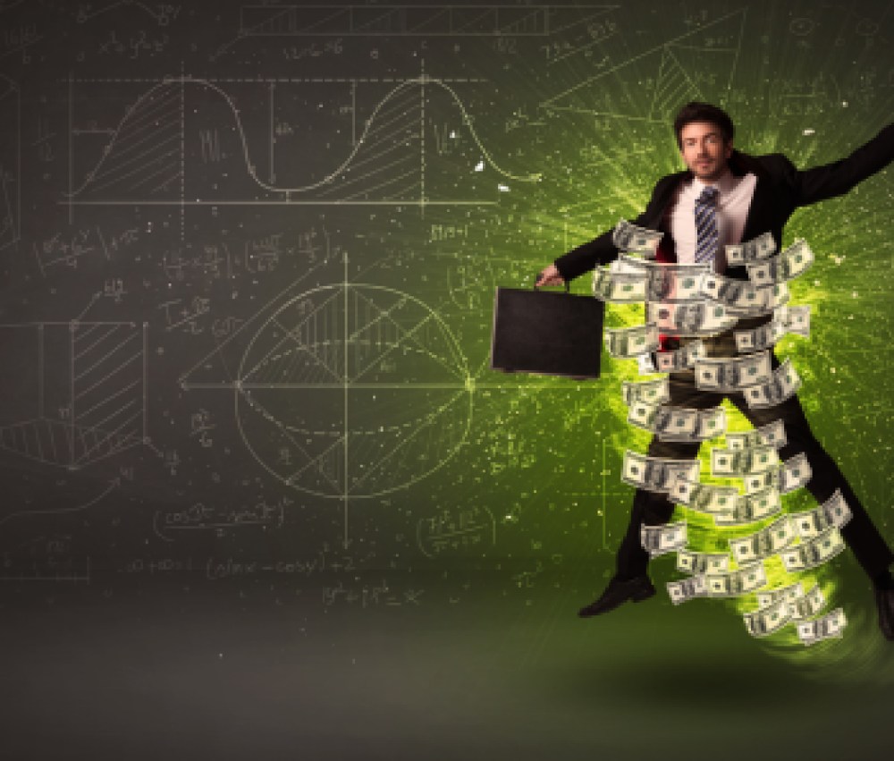 Cheerful-businesman-jumping-with-dollar-banknotes-around-him-on-background