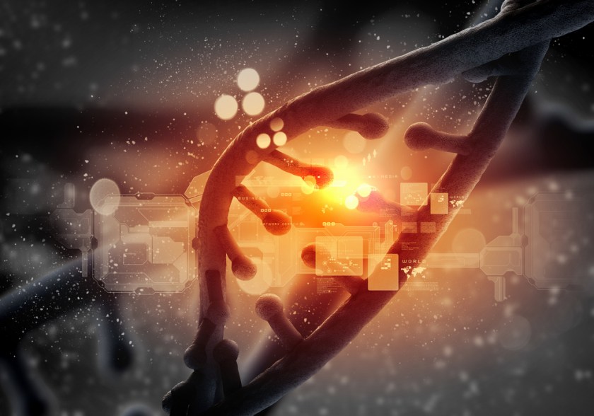 DNA-molecule-is-located-in-front-of-a-colored-background.-abstract-collage-1