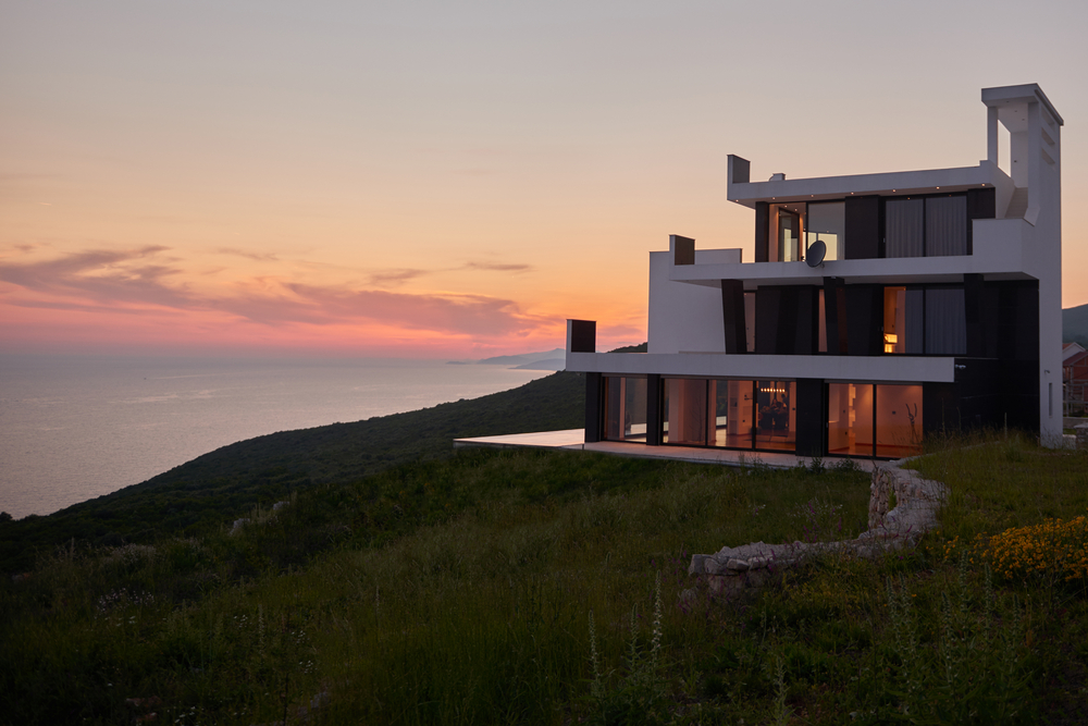 External-view-of-a-contemporary-house-modern-villa-at-sunset