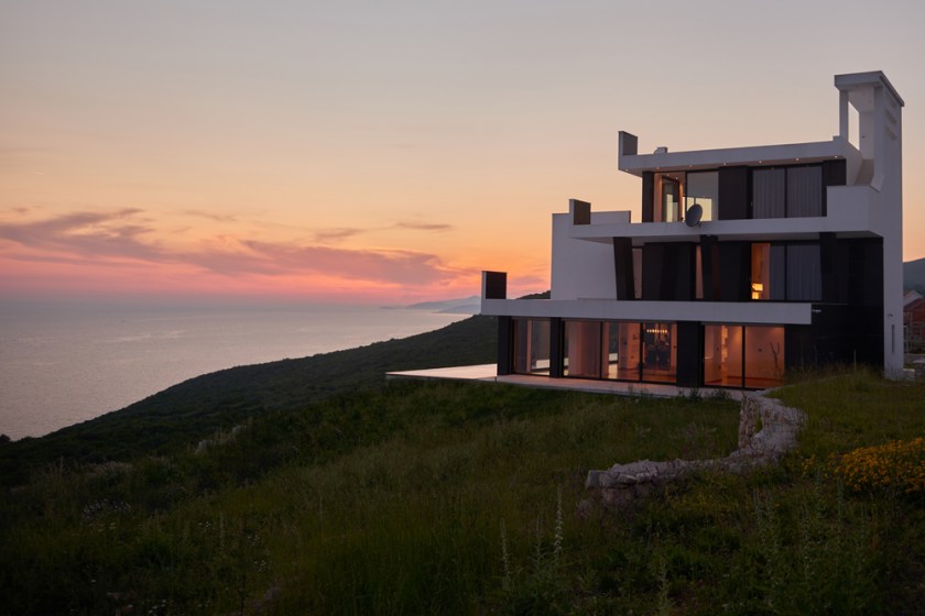 External-view-of-a-contemporary-house-modern-villa-at-sunset