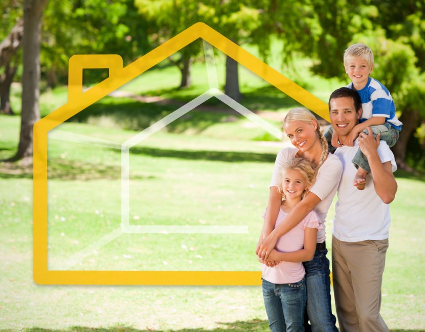 Happy-family-in-the-park-with-orange-house-illustration