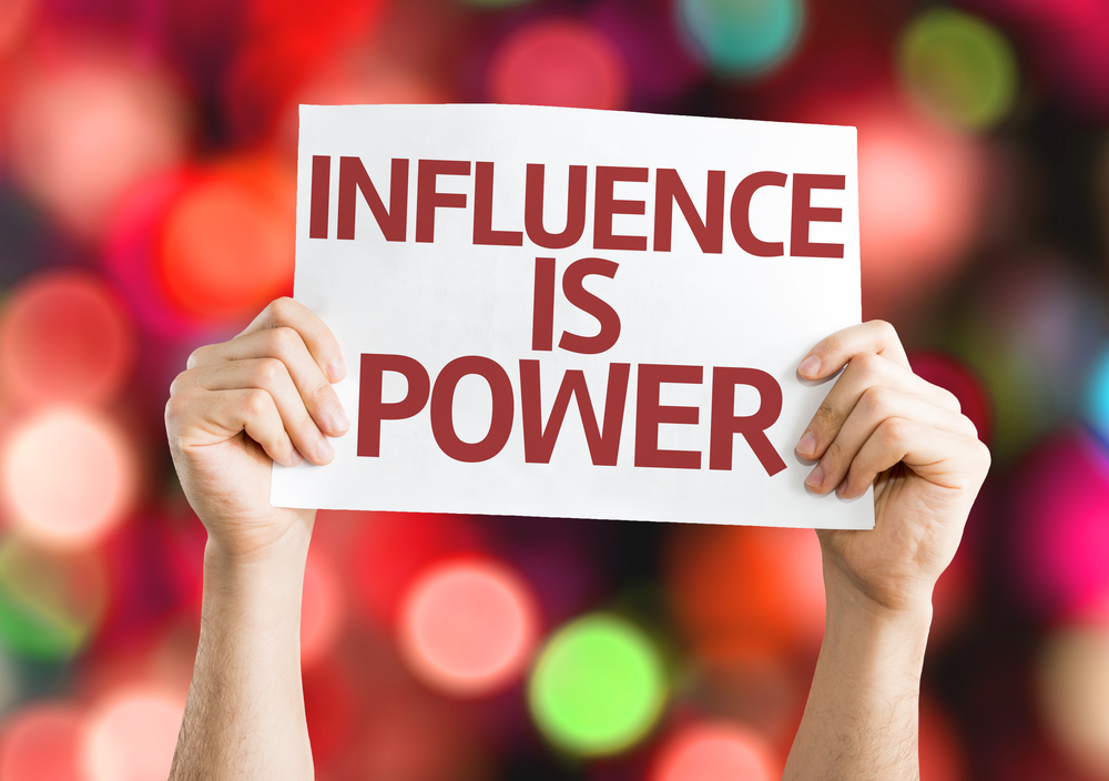 Influence-is-Power-card-with-colorful-background-with-defocused-lights
