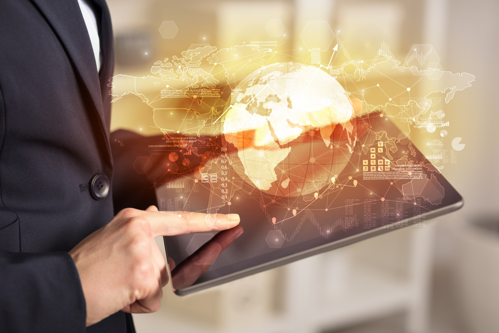 Working-business-woman-with-global-reports-and-stock-market-change-concept