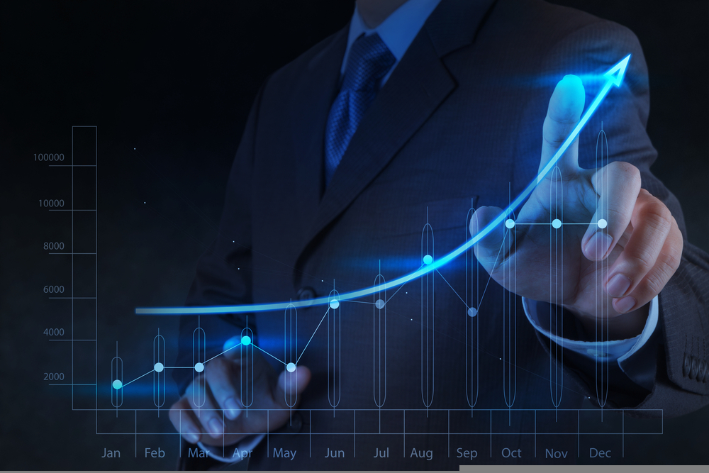 Businessman,Hand,Touch,3d,Virtual,Chart,Business