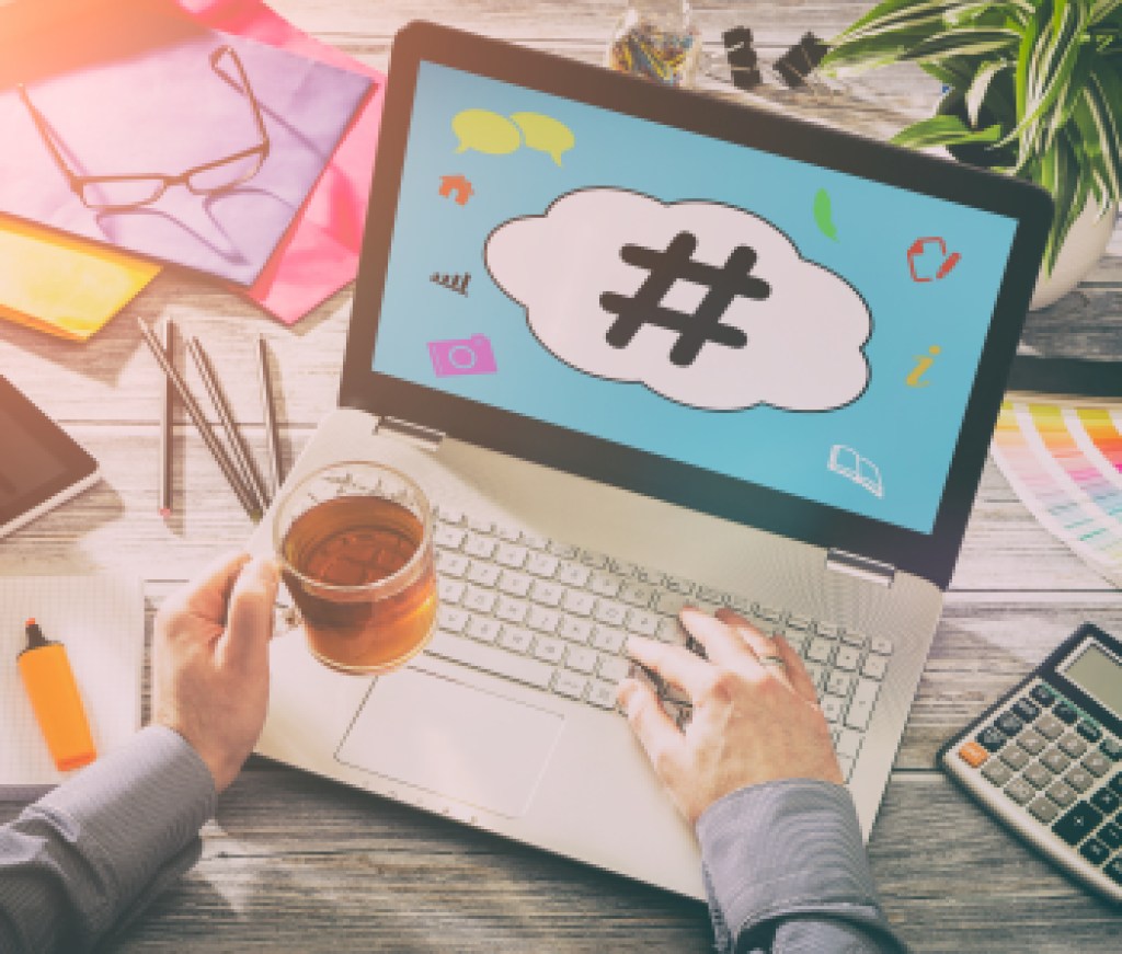 Hashtag post viral web network media tag business.