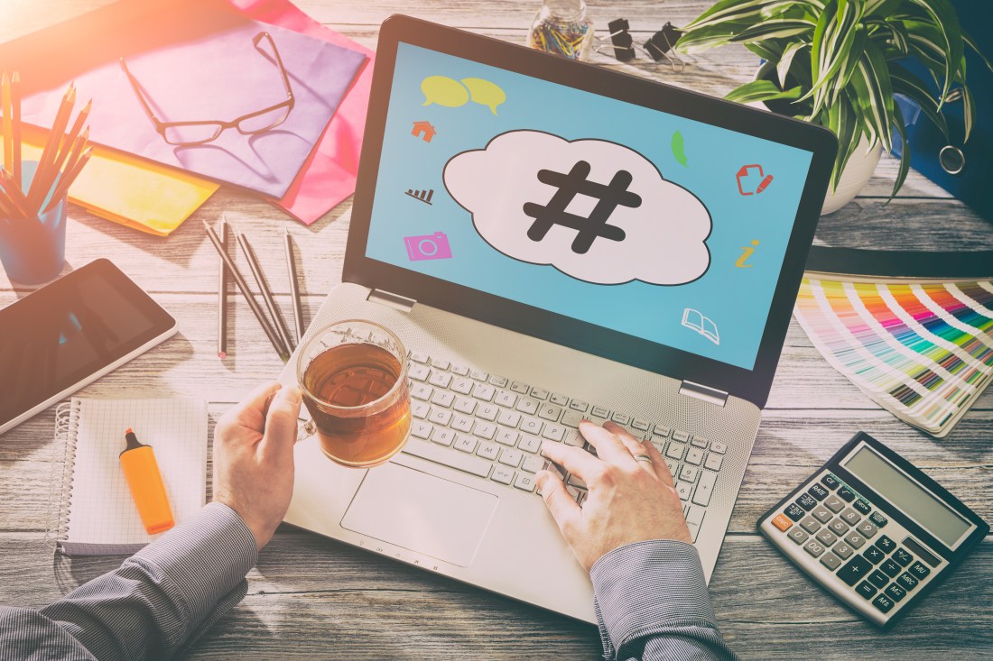 Hashtag post viral web network media tag business.