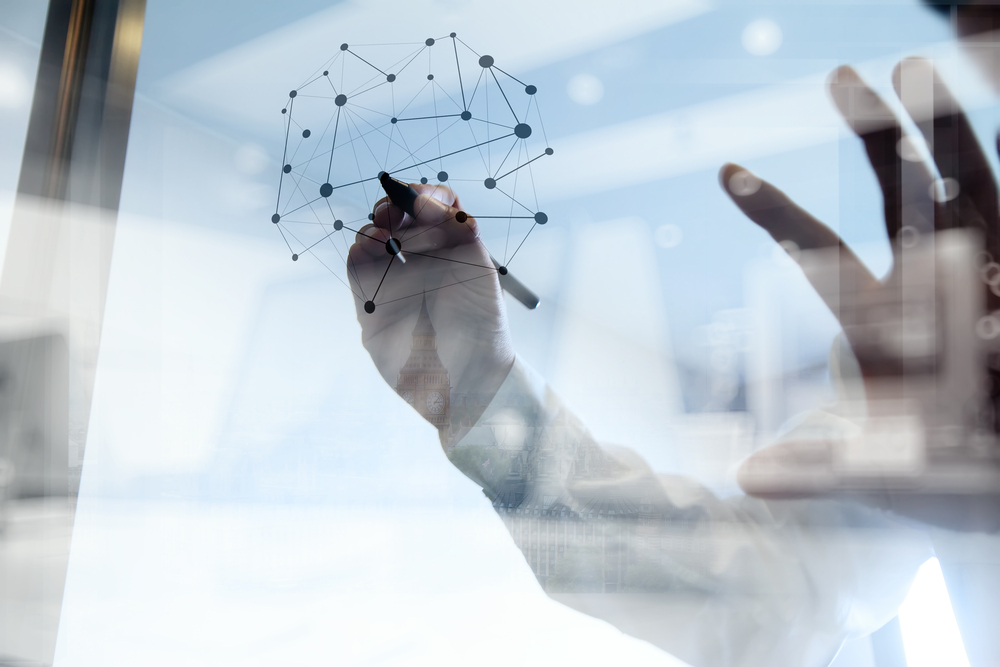 Double,Exposure,Of,Businessman,Working,With,New,Modern,Computer,Show