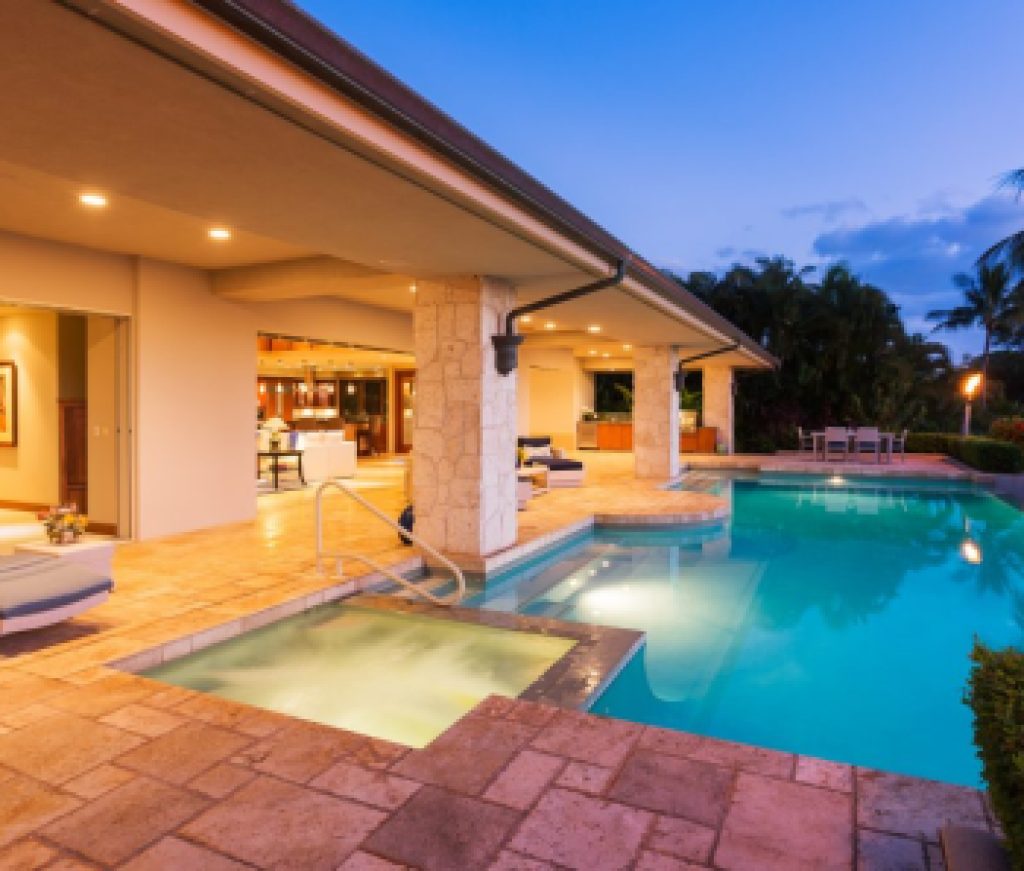 Luxury Homes with Pool at Sunset