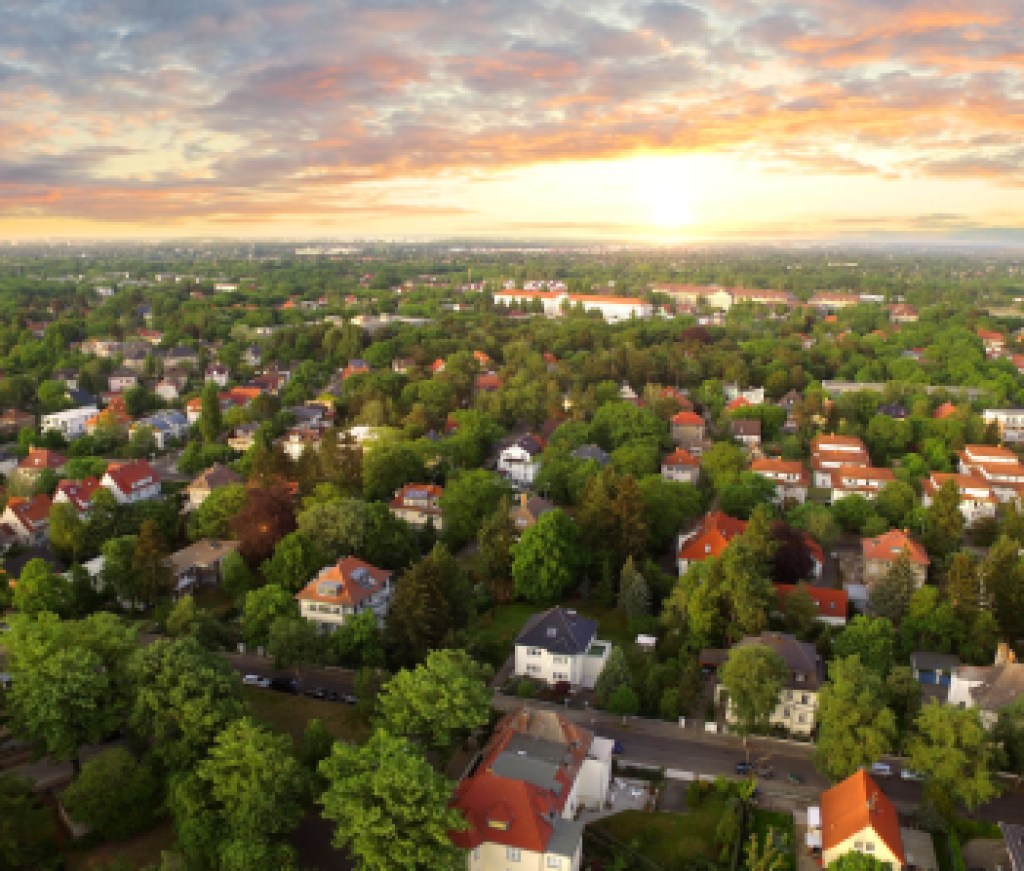 Aerial View of suburben Houses n sunset - germany