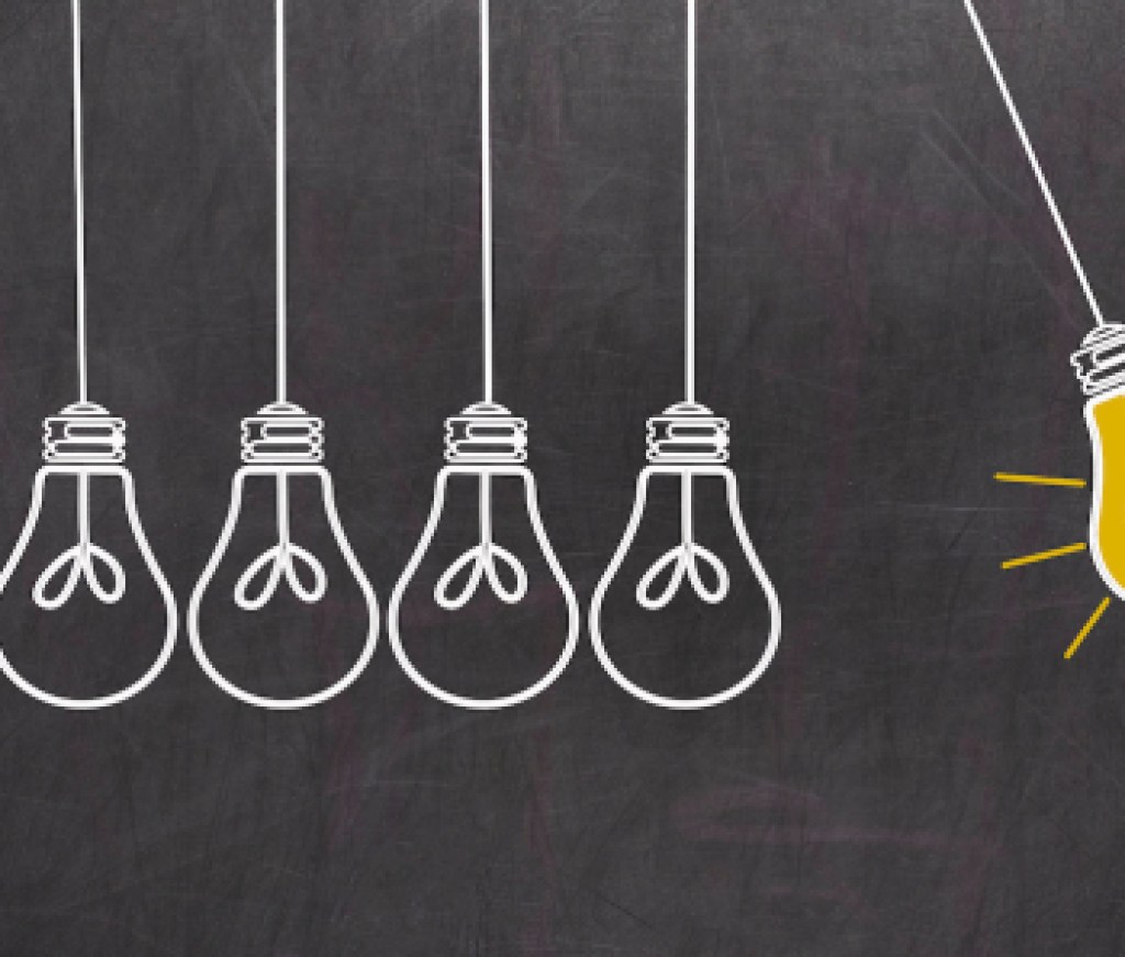 Great Idea. Creativity Concept with light bulbs on chalkboard