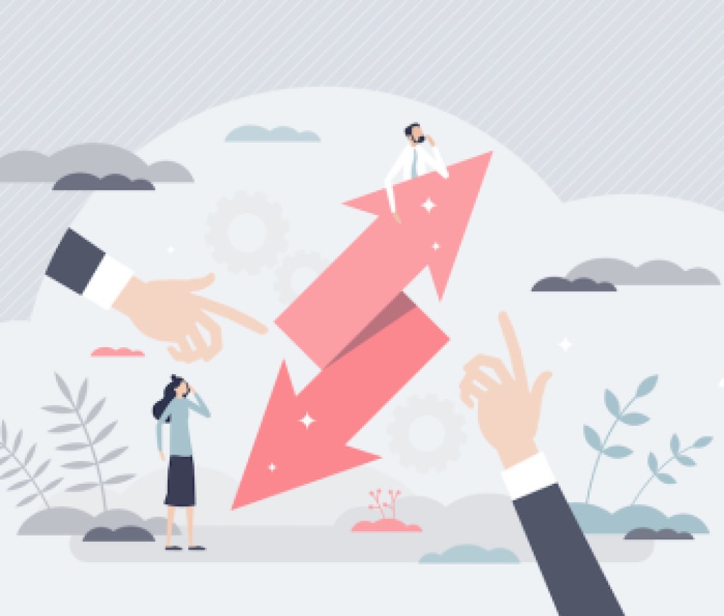 Strategy shift and business direction change to opposite tiny person concept