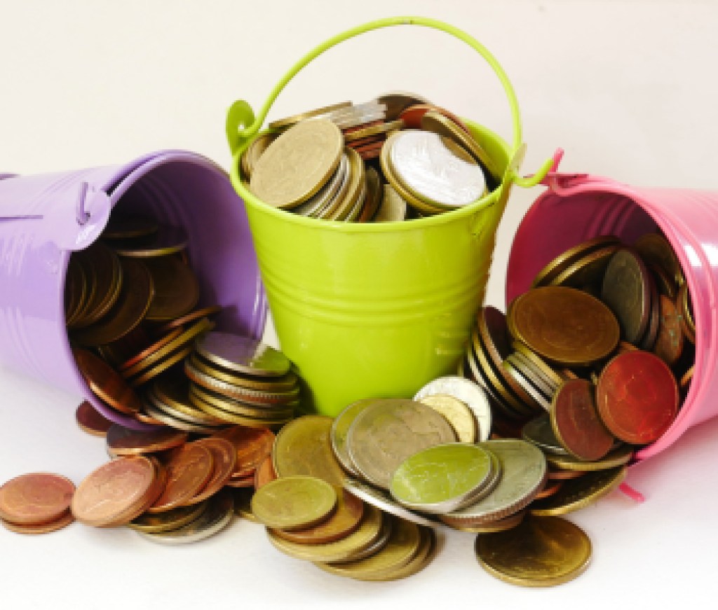 coins bucket on white background concept save money