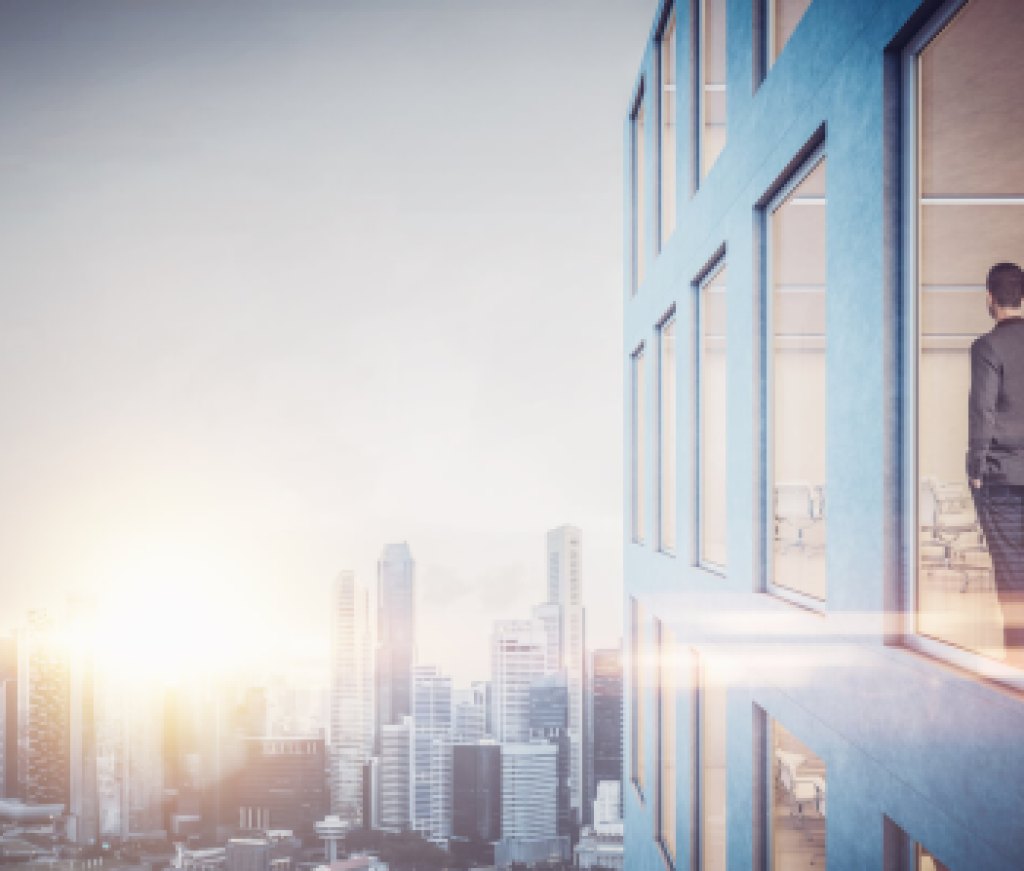 executive in window