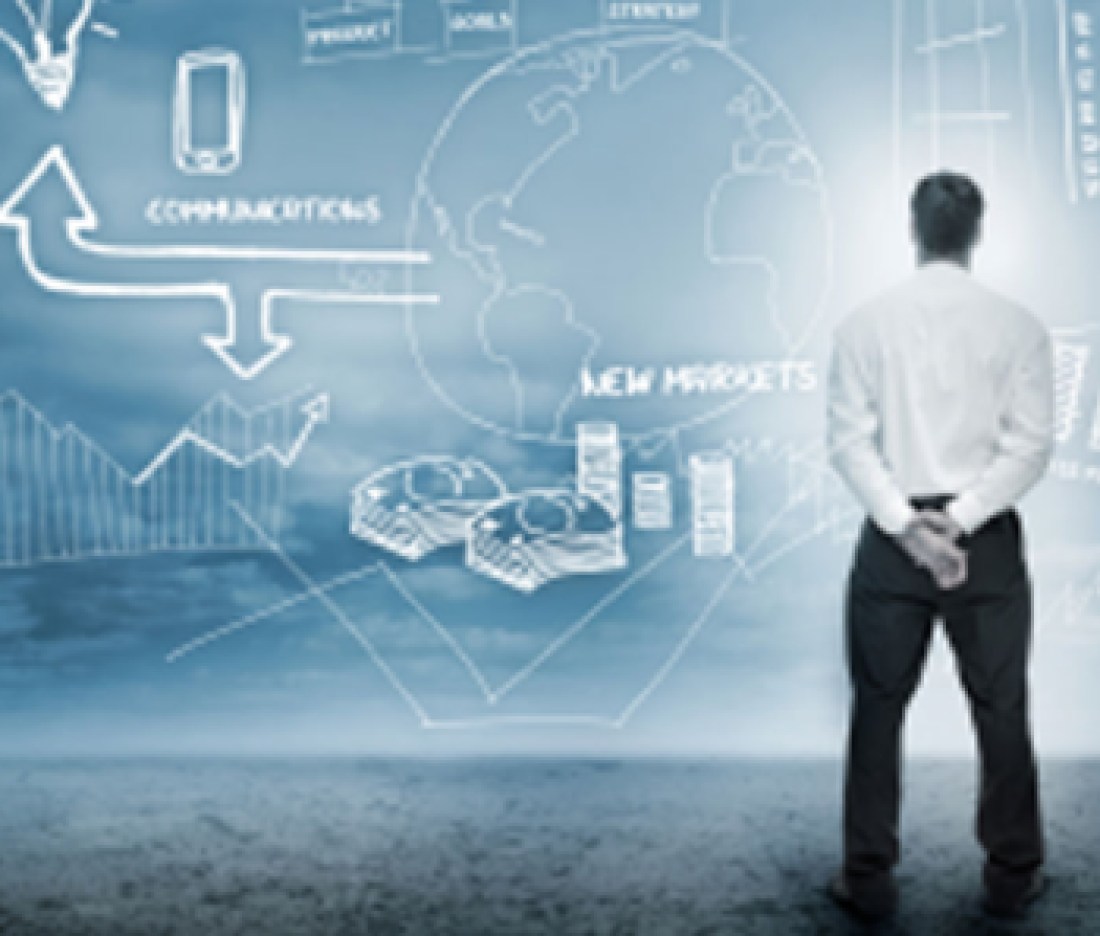 Businessman-considering-a-brainstorm-for-marketing-in-cloudy-landscape