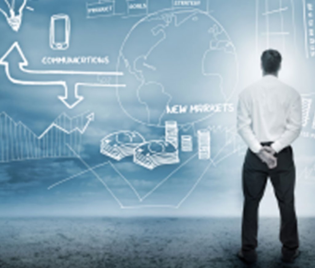 Businessman-considering-a-brainstorm-for-marketing-in-cloudy-landscape