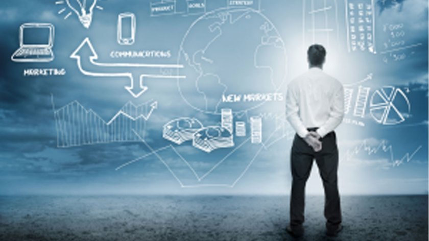 Businessman-considering-a-brainstorm-for-marketing-in-cloudy-landscape