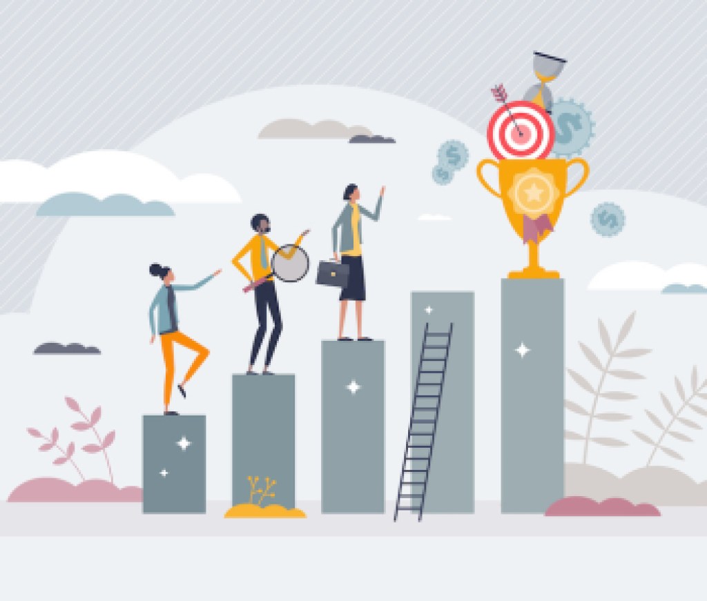 Employee incentive and motivation for job performance tiny person concept